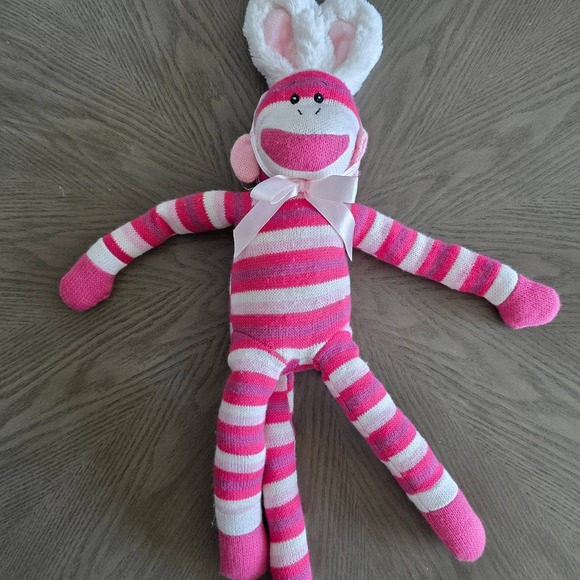 GANZ Other - Ganz Heritage Collection Pink Striped Sock Monkey Bunny Ears Plush 21" Retired